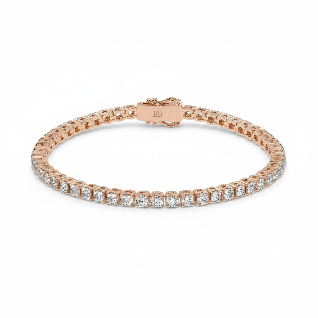 My Store 4 rose gold tennis bracelet featuring round brilliant diamonds in a secure four-prong setting