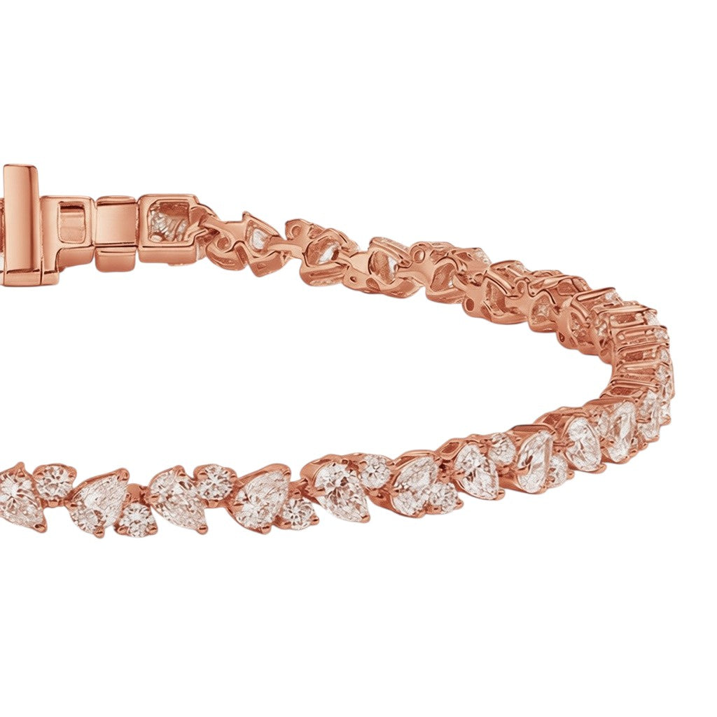 My Store 4 rose gold tennis bracelet featuring an alternating pattern of pear-cut and round-cut diamonds.
