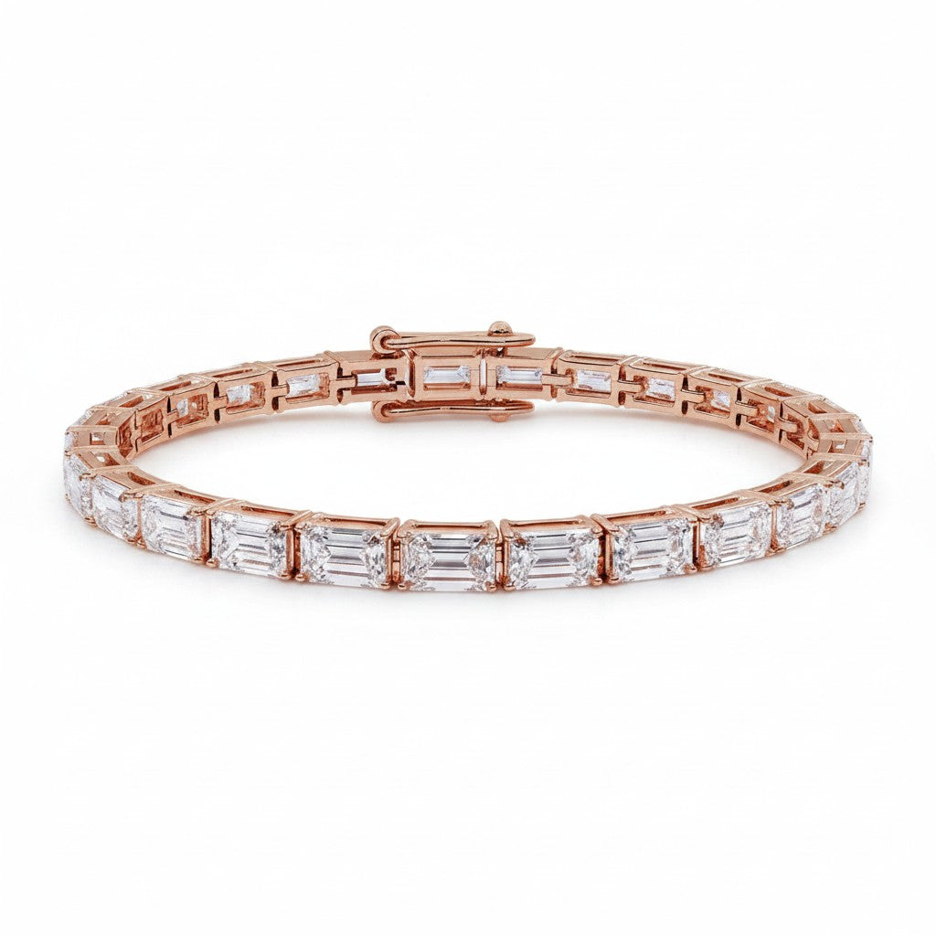 My Store 4 modern rose gold line bracelet featuring horizontally set emerald cut diamonds in a low-profile setting.