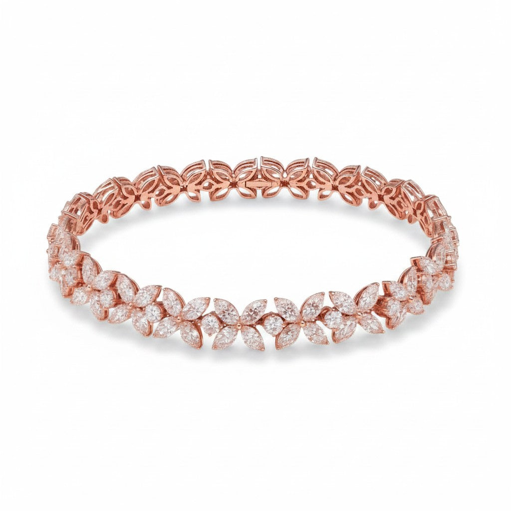 My Store 4 Bloomline rose gold floral diamond bracelet featuring marquise and round cut diamond flower clusters.
