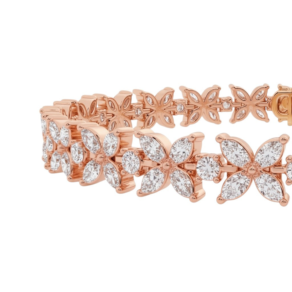My Store 4 Bloomline floral diamond line bracelet in rose gold with marquise and round cut diamond flower clusters.