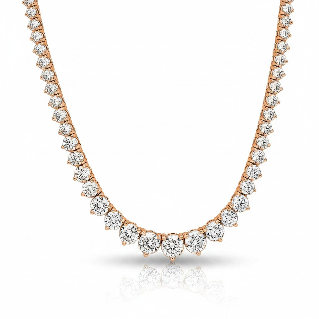My Store 4 graduated Riviera tennis necklace in rose gold with three-prong set brilliant lab-grown diamonds.