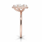 My Store 4 18K solid rose gold halo engagement ring set with a sparkling lab-grown diamond, side profile view.