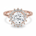 My Store 4 18K rose gold engagement ring featuring a round-cut lab diamond in a vintage-inspired halo setting.