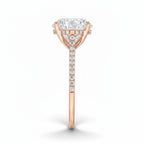 My Store 4 18K rose gold oval lab-grown diamond engagement ring with a cathedral setting and pavé band side view