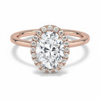 My Store 4 18K rose gold oval halo engagement ring featuring a sparkling lab-grown diamond center stone.
