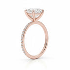My Store 4 18K rose gold solitaire engagement ring with a central lab-grown diamond and pavé-set band side view
