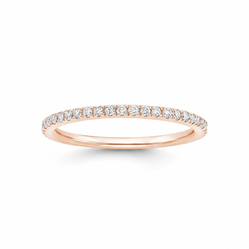 My Store 4 rose gold wedding band featuring a delicate row of French-set micro-pavé round brilliant diamonds.
