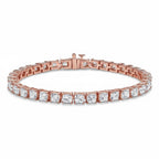 My Store 4 custom rose gold tennis bracelet featuring princess cut diamonds in a secure basket link setting.