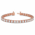 My Store 4 custom rose gold tennis bracelet featuring princess cut diamonds in a secure box clasp setting.