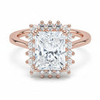 My Store 4 18K rose gold radiant-cut lab diamond engagement ring with a vintage halo setting
