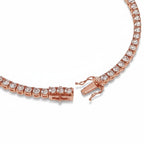 My Store 4 rose gold tennis bracelet with round white diamonds and a secure box clasp with dual safety latches
