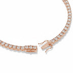 My Store 4 rose gold tennis bracelet with brilliant round diamonds and a secure box clasp with safety latches.