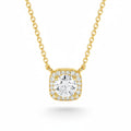 My Store 4 round brilliant diamond pendant in a micro-pave cushion halo setting on an 18K yellow gold cable chain.