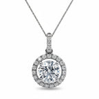 My Store 4 round diamond halo pendant necklace in white gold with a micro-pave diamond bail and delicate chain