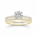 My Store 4 round diamond engagement ring and matching pavé wedding band set in 18K yellow gold with four-prong setting