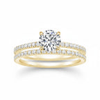 My Store 4 round diamond engagement ring and matching pavé wedding band set in 18K yellow gold with four-prong setting