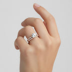 My Store 4 round diamond engagement ring and matching pavé wedding band set in rose gold worn on a hand