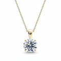 My Store 4 round brilliant-cut diamond solitaire pendant in 18K yellow gold with a four-prong setting on a delicate chain.