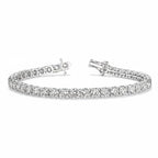 My Store 4 custom 4-prong round diamond tennis bracelet in white gold with a secure box clasp.