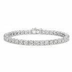My Store 4 custom 4-prong round diamond tennis bracelet in white gold with a secure box clasp on a white background.