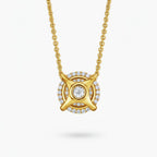 My Store 4 round floating diamond solitaire pendant necklace in 18k yellow gold with a minimalist four-prong setting.