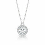 My Store 4 round brilliant diamond pendant with a micro-pave halo in white gold on a delicate cable chain