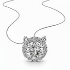 My Store 4 round brilliant cut diamond pendant with a micro-pave halo on a delicate white gold cable chain