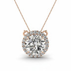 My Store 4 round halo floating diamond pendant in rose gold with a central brilliant-cut stone and micro-pave border.