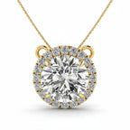 My Store 4 round halo floating diamond pendant necklace in 18K yellow gold with a brilliant center stone.