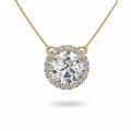 My Store 4 round halo floating diamond pendant necklace in 18K yellow gold with a brilliant center stone