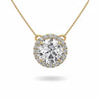 My Store 4 round halo floating diamond pendant necklace in 18K yellow gold with a brilliant center stone