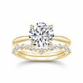 My Store 4 round solitaire engagement ring with a chevron marquise diamond wedding band in 18k yellow gold