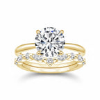 My Store 4 round solitaire engagement ring with a chevron marquise diamond wedding band in 18k yellow gold