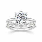 My Store 4 round solitaire engagement ring with a marquise and round diamond chevron wedding band in white gold