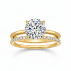 My Store 4 round solitaire engagement ring with a micro-pavé eternity wedding band in polished 18K yellow gold.