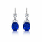 My Store 4 18K white gold drop earrings featuring cushion-cut blue sapphires and brilliant lab-grown diamonds.