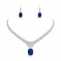 My Store 4 18K white gold necklace and earring set featuring cushion-cut blue sapphires and marquise-cut lab-grown diamonds.