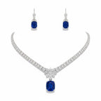 My Store 4 18K white gold necklace and earring set featuring cushion-cut blue sapphires and marquise-cut lab-grown diamonds.