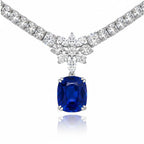 My Store 4 18K white gold necklace featuring a large cushion-cut blue sapphire pendant surrounded by marquise diamonds.