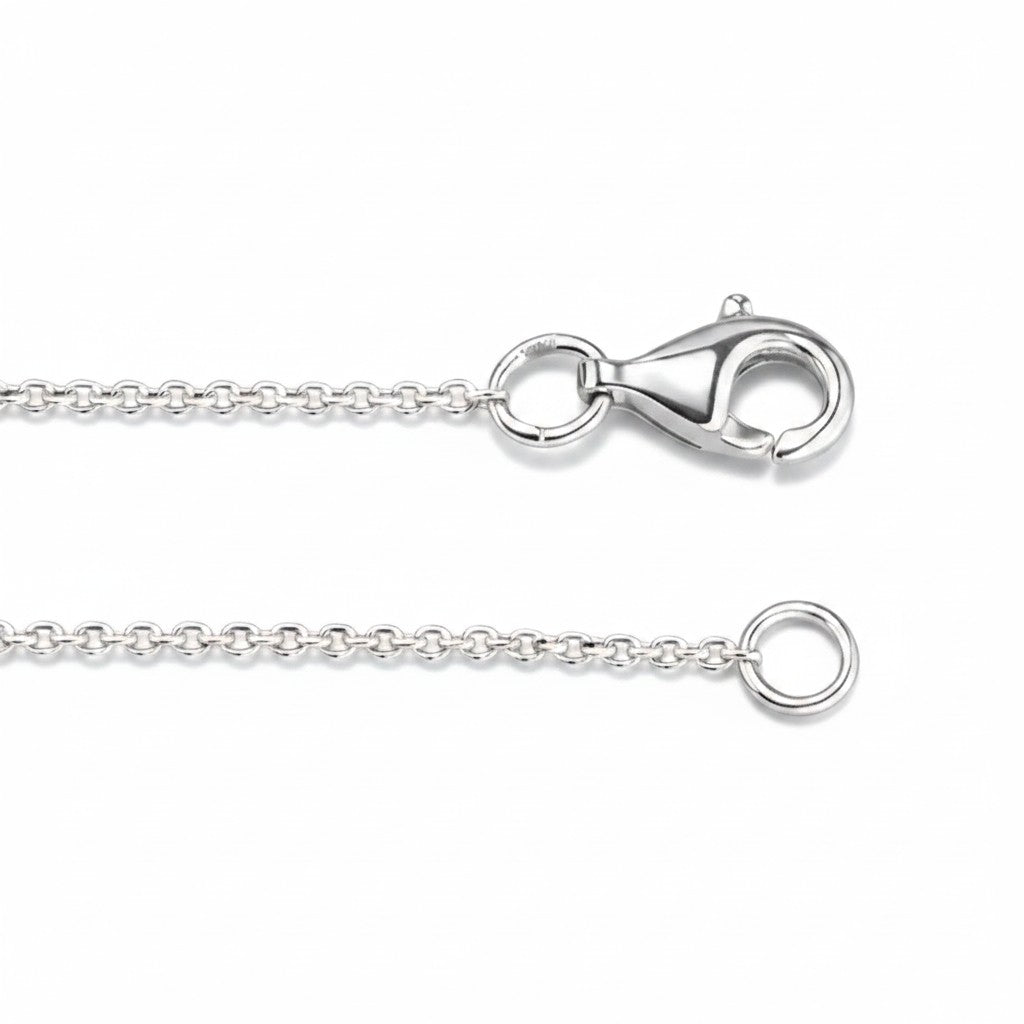 My Store 4 silver cable chain necklace featuring a secure lobster claw clasp and matching jump ring closure.