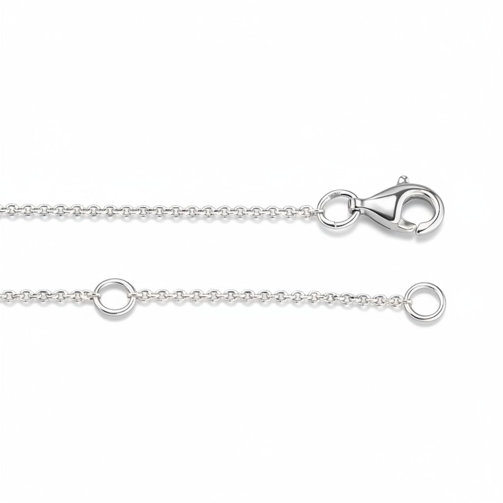 My Store 4 silver cable chain necklace featuring a secure lobster claw clasp and adjustable jump rings