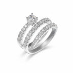 My Store 4 spiral coil multi-band engagement ring in white gold with a round solitaire diamond and pavé accents.