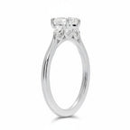 My Store 4 18K solid gold three stone lab diamond engagement ring with a polished band, side profile view.
