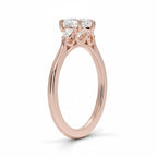 My Store 4 18K solid gold three stone lab-grown diamond engagement ring with a polished band, side profile view.