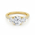 My Store 4 three-stone engagement ring with round diamonds and micro-pavé band in 18K yellow gold