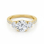 My Store 4 three-stone engagement ring with round diamonds and micro-pavé band in 18K yellow gold