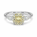 My Store 4 18K solid gold trilogy ring featuring a central round lab-grown diamond flanked by two pear-cut diamonds.