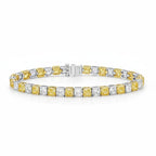 My Store 4 two-tone tennis bracelet featuring alternating yellow and white cushion-cut diamonds in square gold settings.
