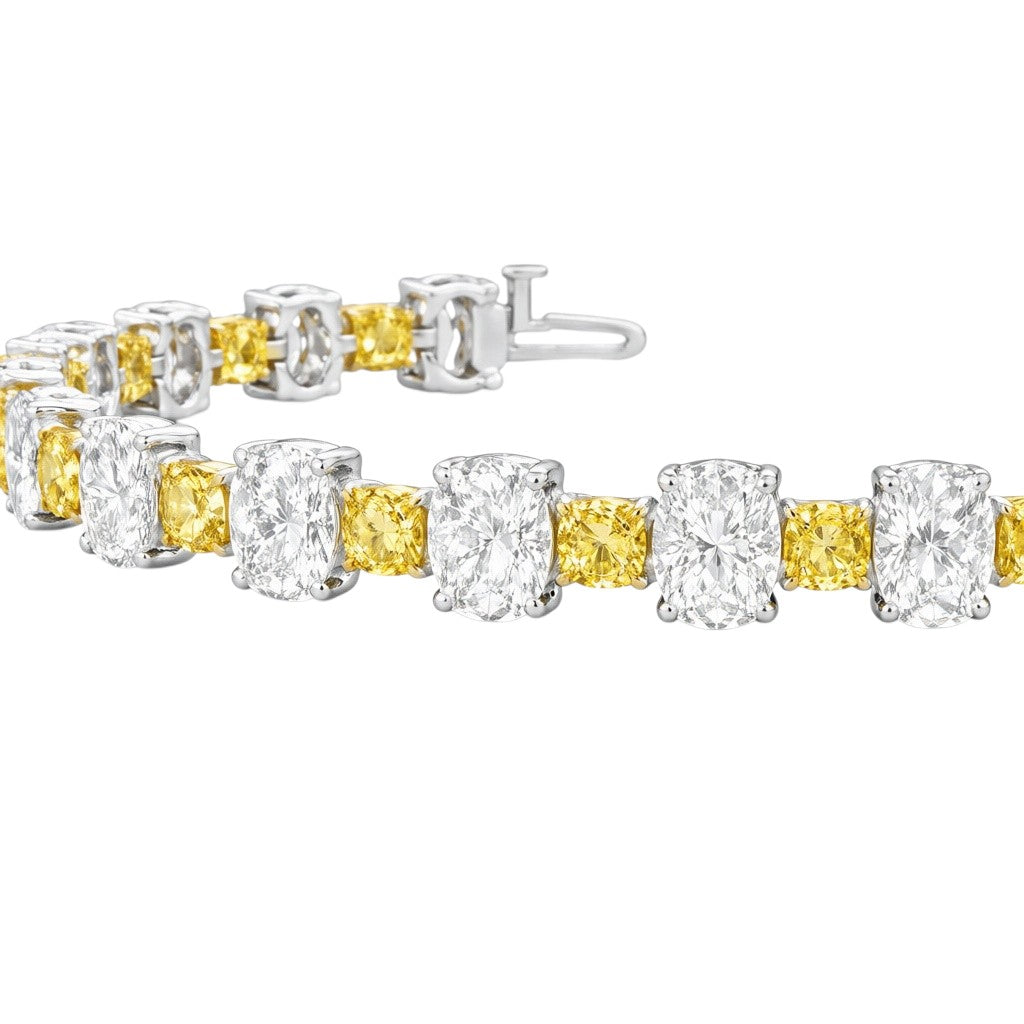 My Store 4 two-tone tennis bracelet featuring alternating fancy yellow cushion and white oval diamonds in gold settings